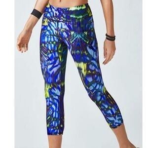 Fabletics Blue and Yellow Capri Leggings High Waist
